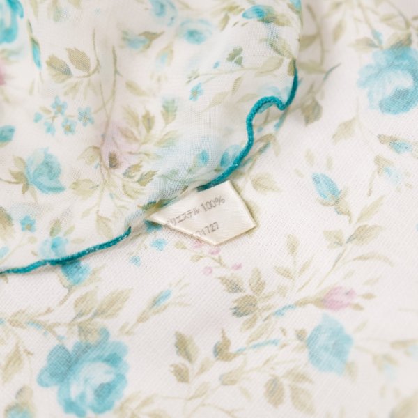 画像5: 白 ブルー パープル系  花柄 スカーフ 79cm×79cm[20168]