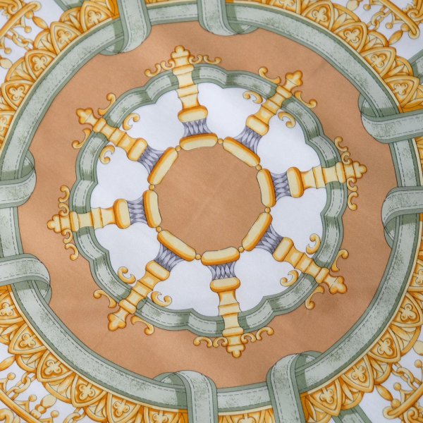 画像3: アイボリー×ブラウン系 装飾柄 スカーフ シルク 84cm×84cm[20170]