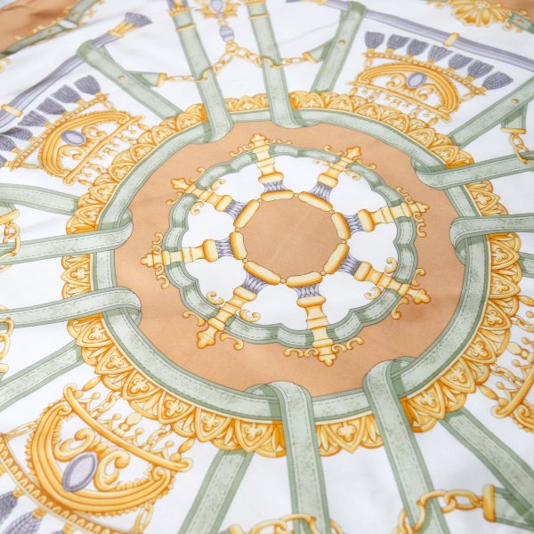 画像6: アイボリー×ブラウン系 装飾柄 スカーフ シルク 84cm×84cm[20170]