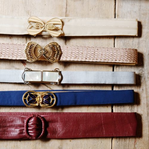 他の写真1: 無地 グレー系 アンティークベルト シェルバックル[20158]