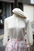 画像1: "ECHO" 無地 白 七分袖 ブラウス タイニーカラー レース ピンタック [20216] (1)
