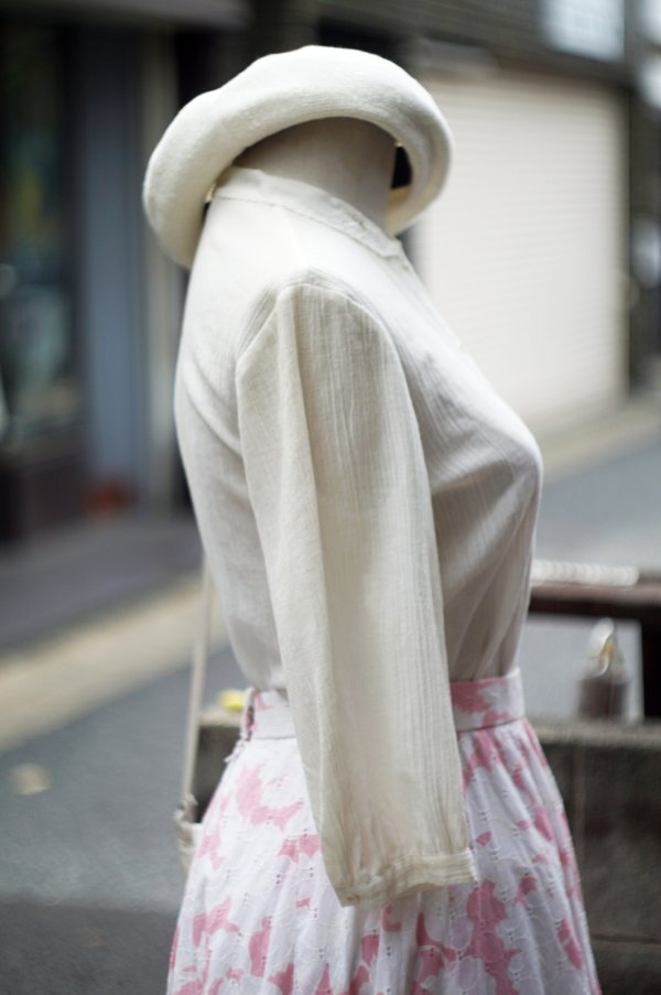 画像5: "ECHO" 無地 白 七分袖 ブラウス タイニーカラー レース ピンタック [20216]