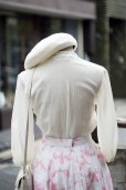画像8: "ECHO" 無地 白 七分袖 ブラウス タイニーカラー レース ピンタック [20216]