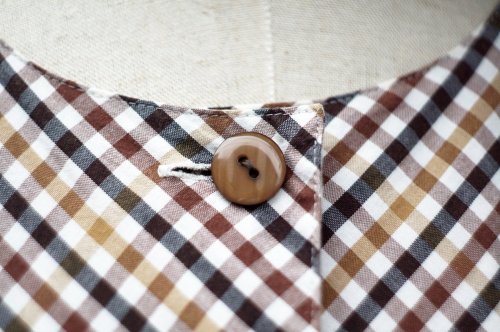 他の写真1: "Cr ti cle" ブラウン系 コットン チェック柄  レトロワンピース ラウンドネック [20220]