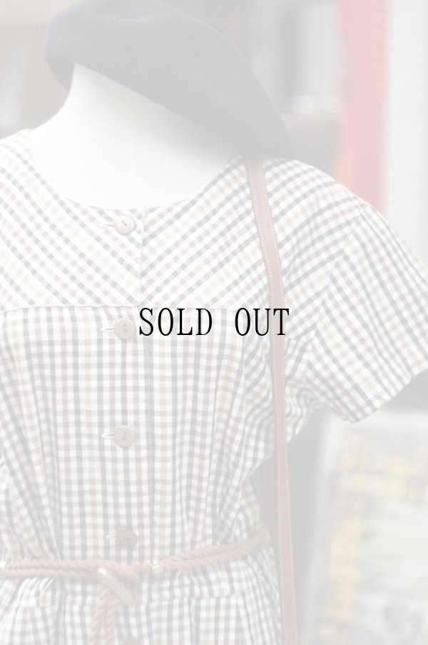 画像5: "Cr ti cle" ブラウン系 コットン チェック柄  レトロワンピース ラウンドネック [20220]