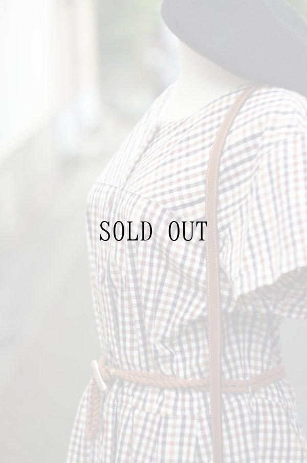 画像7: "Cr ti cle" ブラウン系 コットン チェック柄  レトロワンピース ラウンドネック [20220]