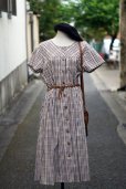 画像2: "Cr ti cle" ブラウン系 コットン チェック柄  レトロワンピース ラウンドネック [20220] (2)