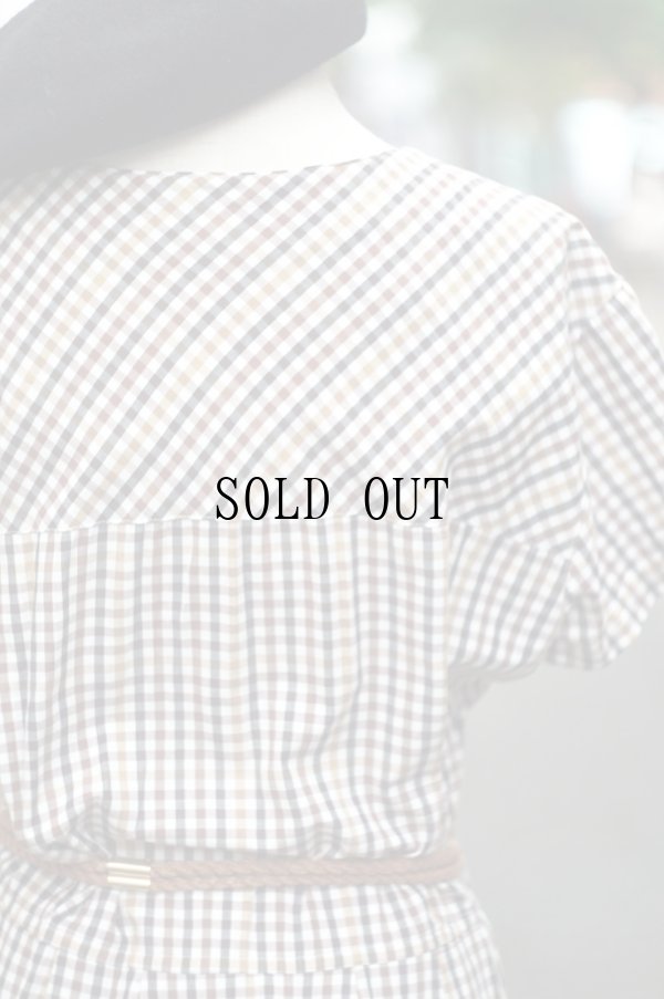 画像9: "Cr ti cle" ブラウン系 コットン チェック柄  レトロワンピース ラウンドネック [20220]