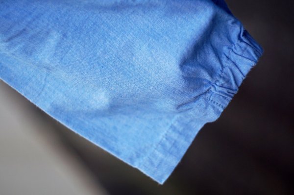 画像10: "ピジョン" コットン デニム 半袖 レトロワンピース ノーカラー パッチワーク くるみボタン 腰リボン[20214]