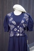 画像5: ※価格未設定”Miss Dorhy” US製 無地 ネイビー系 半袖 レトロワンピース ラウンドネック 花柄 ベスト風 [20218]