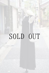 ”Yohji yamamoto Noir” 無地 レーヨン シルク 黒 袖なし レトロワンピース ノーカラー[20223]