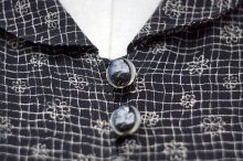 他の写真1: "Charles Entieres" 黒系 チェック×花柄 半袖 レトロワンピース 丸襟 [20226]