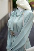 画像9: ”vivify” ミントグリーン系 無地 長袖 レトロワンピース レギュラーカラー ボウタイ ピンタック プリーツ[20229]