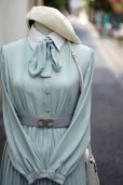 画像4: ”vivify” ミントグリーン系 無地 長袖 レトロワンピース レギュラーカラー ボウタイ ピンタック プリーツ[20229]