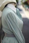 画像10: ”vivify” ミントグリーン系 無地 長袖 レトロワンピース レギュラーカラー ボウタイ ピンタック プリーツ[20229]