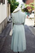 画像3: ”vivify” ミントグリーン系 無地 長袖 レトロワンピース レギュラーカラー ボウタイ ピンタック プリーツ[20229]