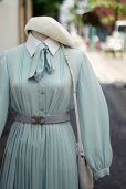 画像5: ”vivify” ミントグリーン系 無地 長袖 レトロワンピース レギュラーカラー ボウタイ ピンタック プリーツ[20229]