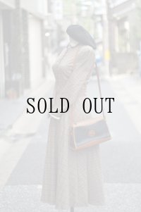 ”FASHION” グレンチェック柄 ブラウン×白 長袖 レトロワンピース 丸襟[20193]