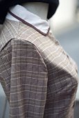 画像9: ”FASHION” グレンチェック柄 ブラウン×白 長袖 レトロワンピース 丸襟[20193]