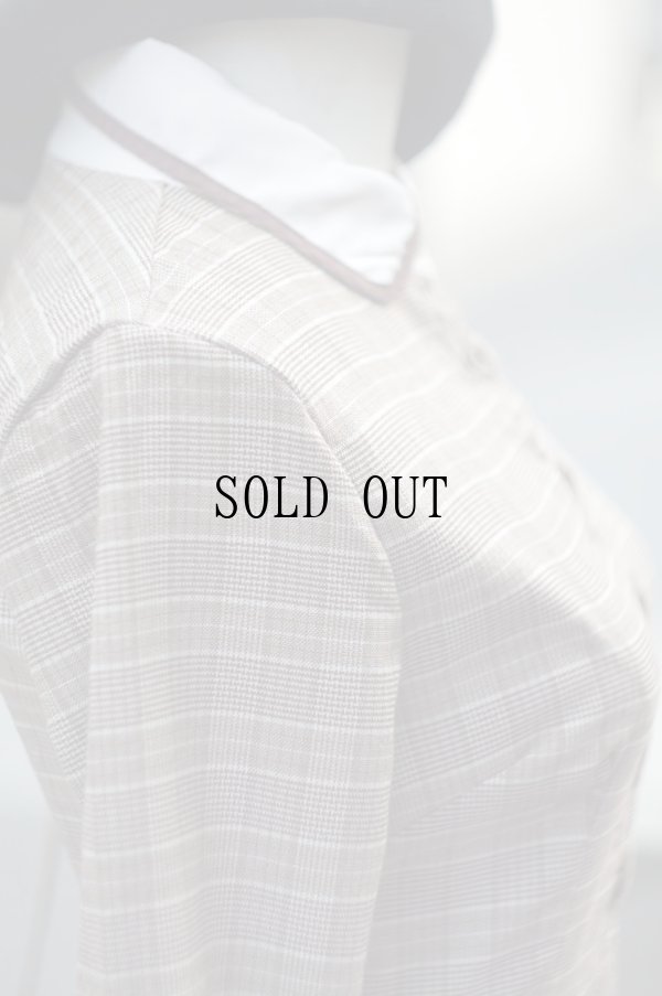 画像9: ”FASHION” グレンチェック柄 ブラウン×白 長袖 レトロワンピース 丸襟[20193]