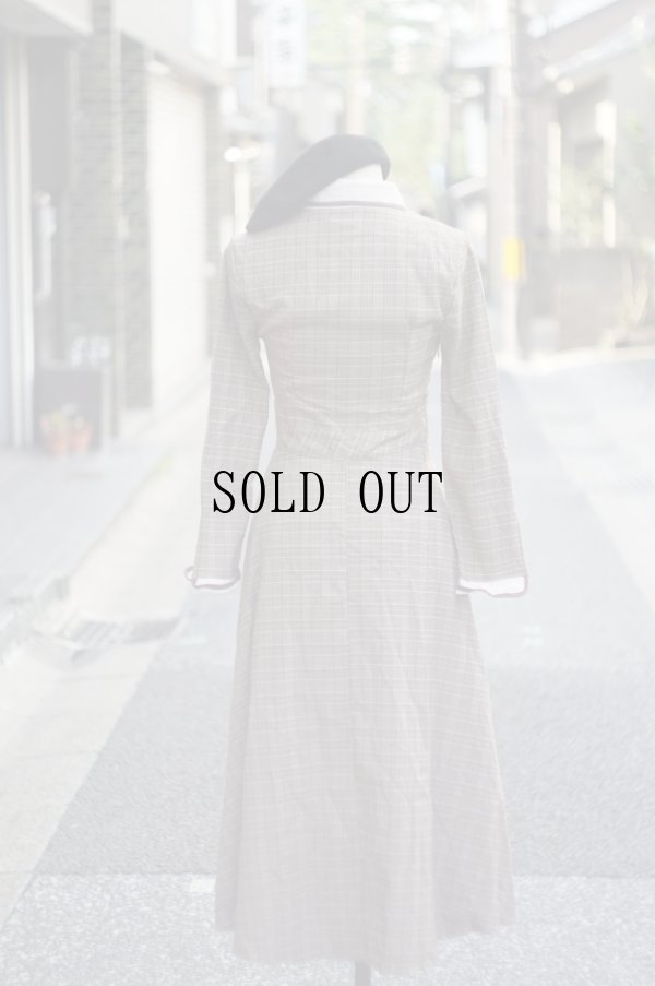 画像4: ”FASHION” グレンチェック柄 ブラウン×白 長袖 レトロワンピース 丸襟[20193]