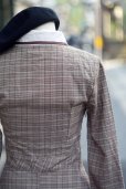 画像11: ”FASHION” グレンチェック柄 ブラウン×白 長袖 レトロワンピース 丸襟[20193]