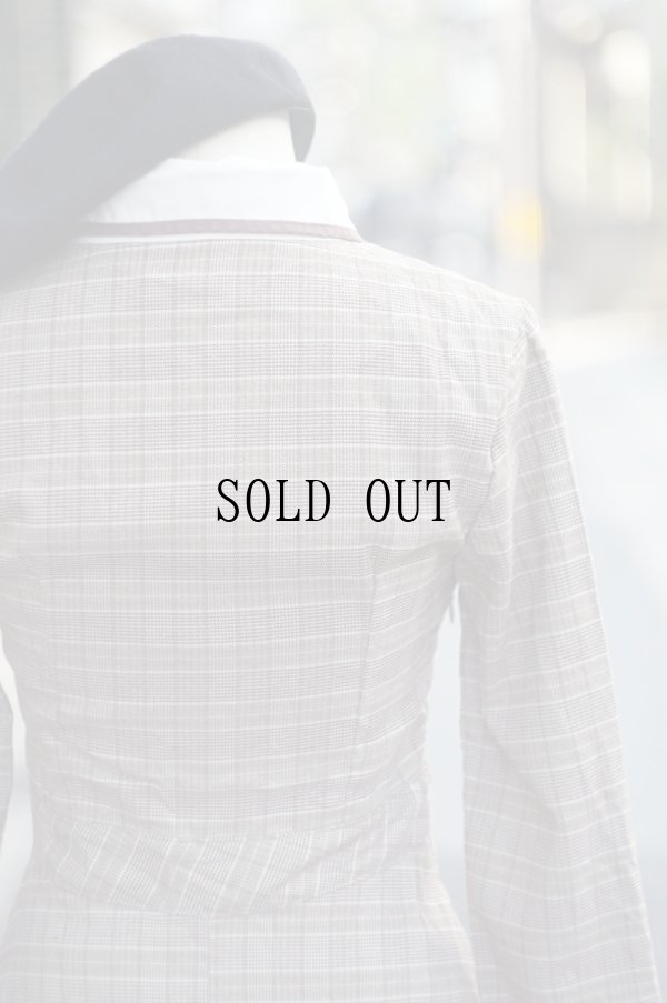 画像11: ”FASHION” グレンチェック柄 ブラウン×白 長袖 レトロワンピース 丸襟[20193]