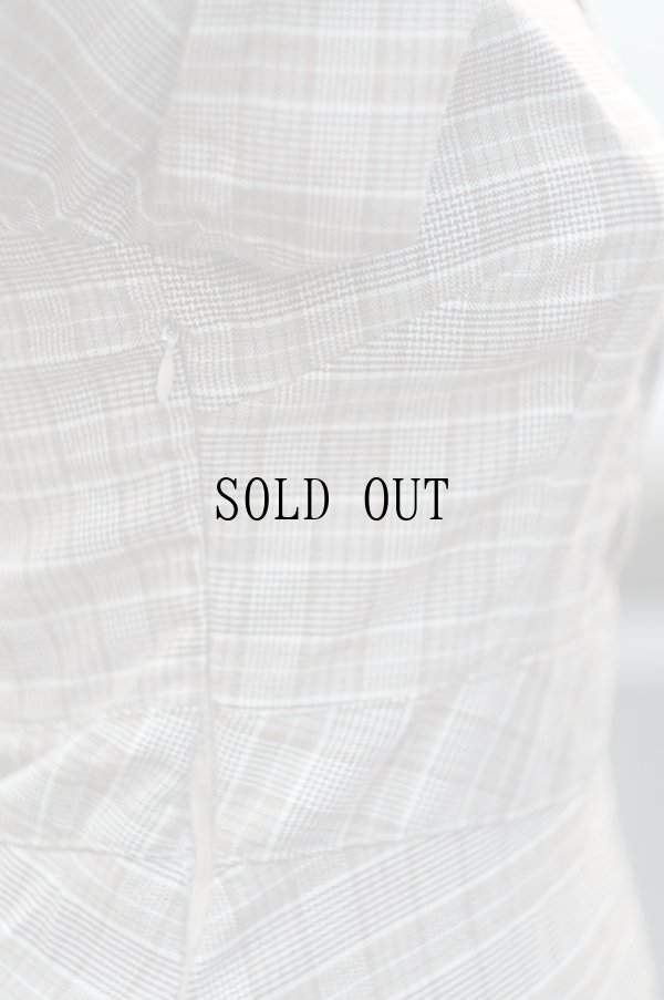 画像10: ”FASHION” グレンチェック柄 ブラウン×白 長袖 レトロワンピース 丸襟[20193]