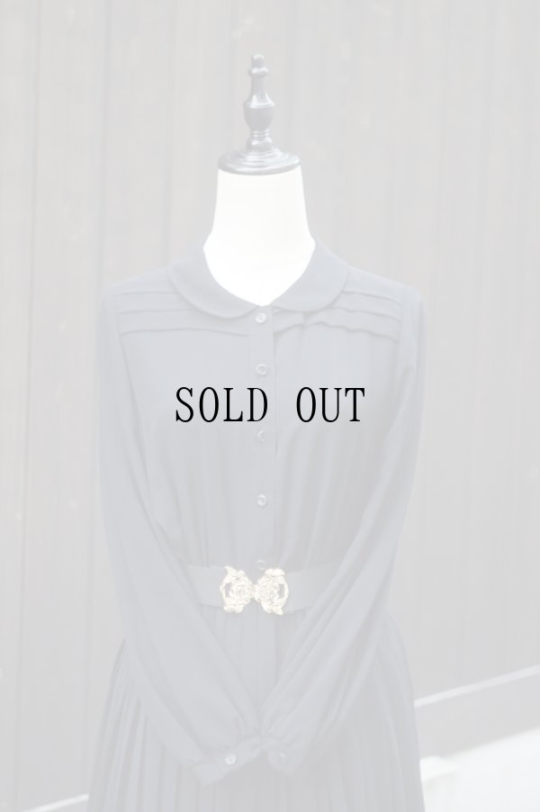 画像7: ”IginSibon” 黒系 無地 長袖 レトロワンピース プリーツ ウエストゴム[20196]