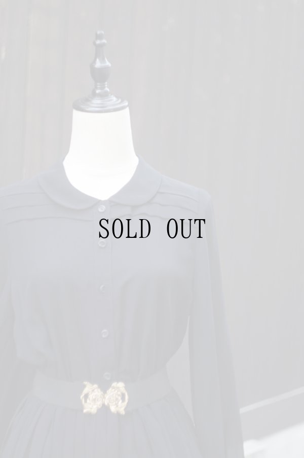 画像6: ”IginSibon” 黒系 無地 長袖 レトロワンピース プリーツ ウエストゴム[20196]