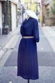 画像1: 無地 ネイビー 半袖 レトロワンピース カシュクール プリーツ フリル[20230] (1)