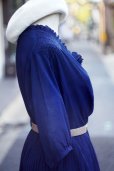 画像7: 無地 ネイビー 半袖 レトロワンピース カシュクール プリーツ フリル[20230]