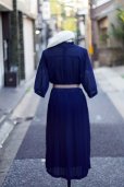 画像3: 無地 ネイビー 半袖 レトロワンピース カシュクール プリーツ フリル[20230]