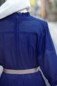 画像9: 無地 ネイビー 半袖 レトロワンピース カシュクール プリーツ フリル[20230]