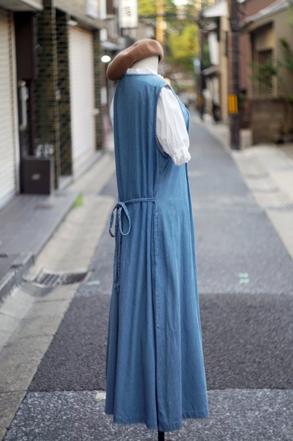画像3: ’’Vermont’’ 袖なし デニム ジャンパースカート フロントボタン ピンタック ノーカラー[20191]