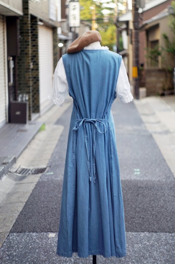 画像4: ’’Vermont’’ 袖なし デニム ジャンパースカート フロントボタン ピンタック ノーカラー[20191]