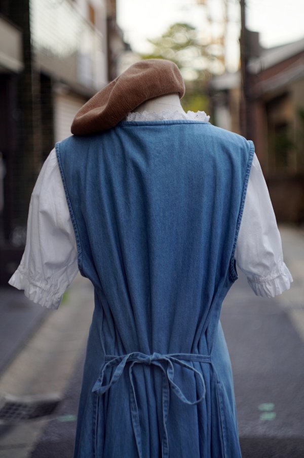 画像10: ’’Vermont’’ 袖なし デニム ジャンパースカート フロントボタン ピンタック ノーカラー[20191]