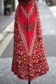 画像9: エスニック 花柄 コットン 赤系 スクエアネック レトロワンピース ウエストゴム [20234]