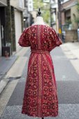 画像3: エスニック 花柄 コットン 赤系 スクエアネック レトロワンピース ウエストゴム [20234]