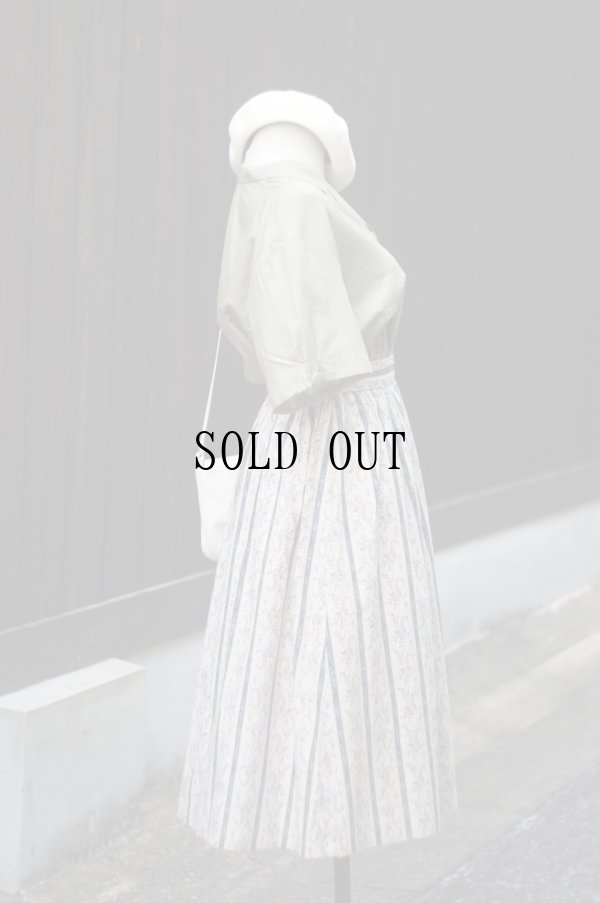 画像7: "KEITH" 生成 ブルー系 花柄  コットン リネン スカート フレア w66cm[20237]