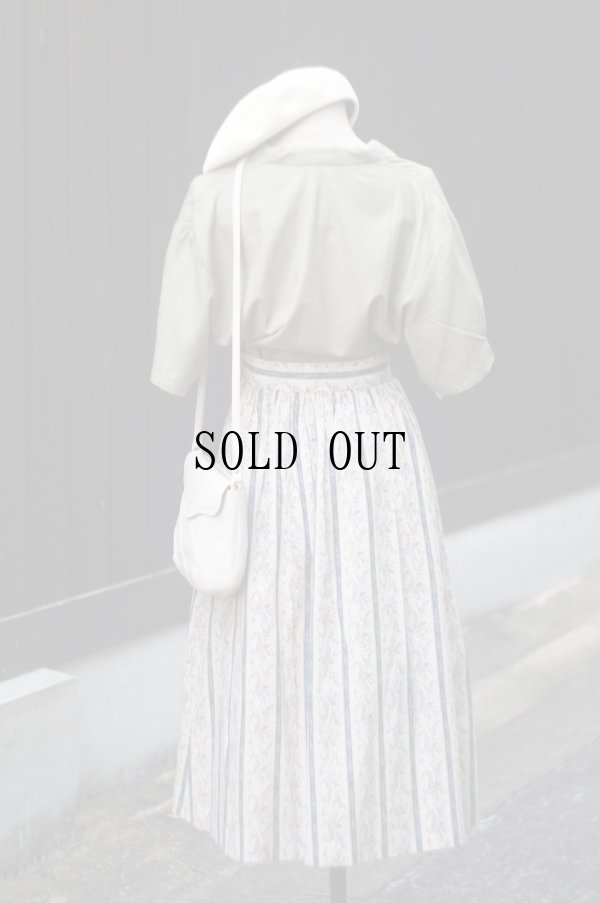 画像8: "KEITH" 生成 ブルー系 花柄  コットン リネン スカート フレア w66cm[20237]