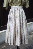 画像1: "KEITH" 生成 ブルー系 花柄  コットン リネン スカート フレア w66cm[20237] (1)