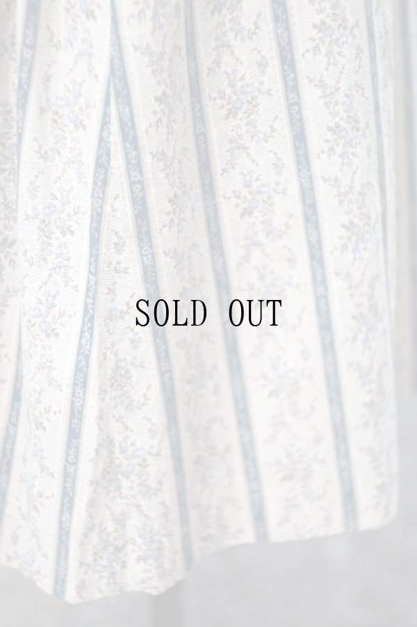 画像4: "KEITH" 生成 ブルー系 花柄  コットン リネン スカート フレア w66cm[20237]