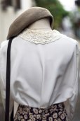 画像5: "Mercredi" 無地 白 長袖 ブラウス ピンタック オープンカラー レース[20243]