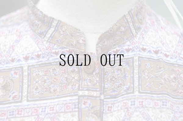 画像6: "fitme" 花柄 アイボリー×ブラウン系 五分袖 レトロワンピース マオカラー [20242]