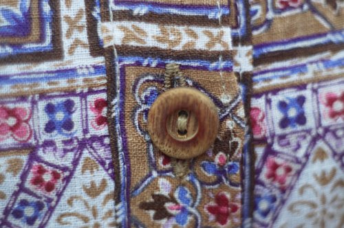 他の写真1: "fitme" 花柄 アイボリー×ブラウン系 五分袖 レトロワンピース マオカラー [20242]