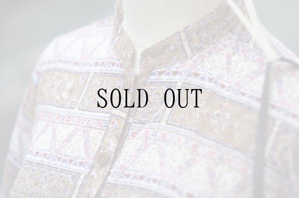 画像12: "fitme" 花柄 アイボリー×ブラウン系 五分袖 レトロワンピース マオカラー [20242]