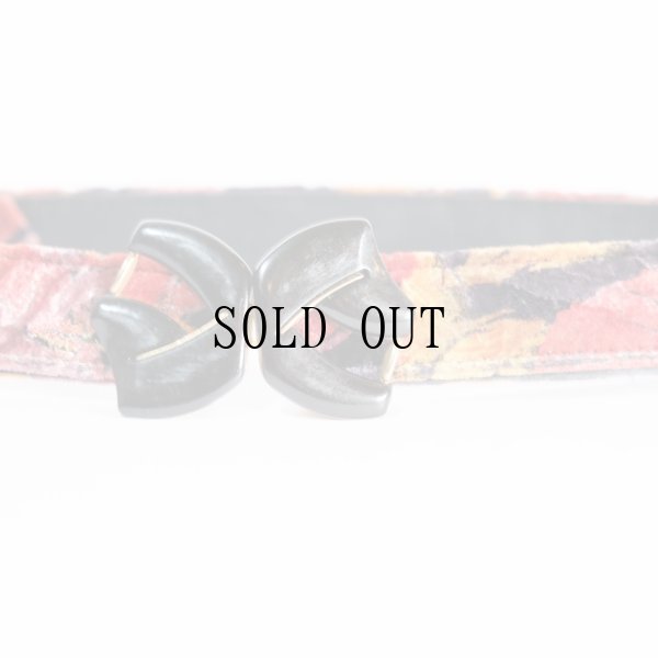 画像1: 総柄柄 マルチカラー ベロア アンティークベルト[20251]