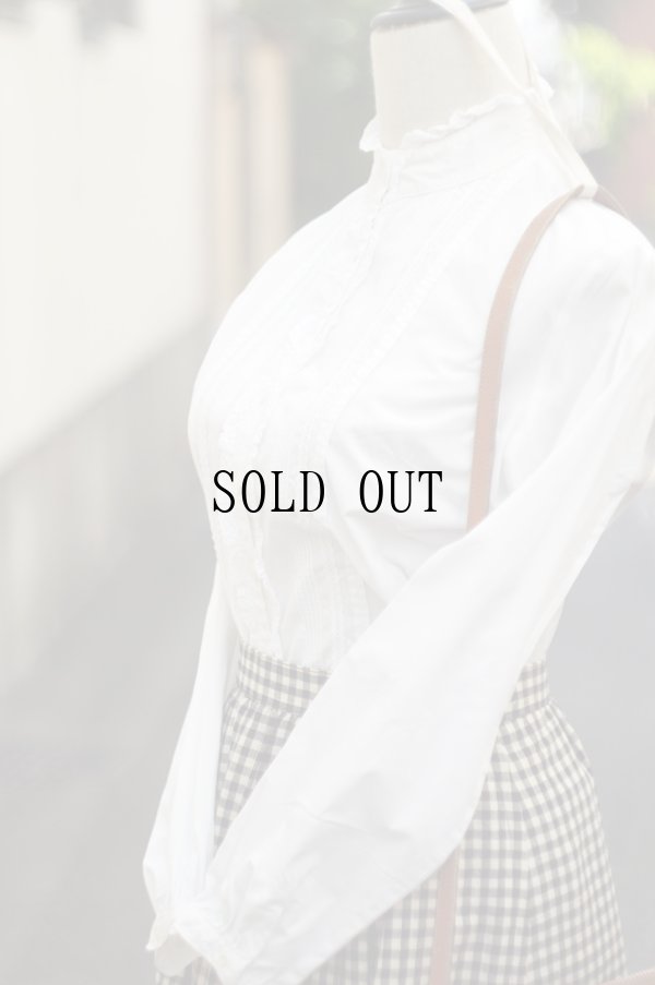 画像5: "KETTY" 無地 白 コットン 長袖 ブラウス スタンドカラー レース[20298]