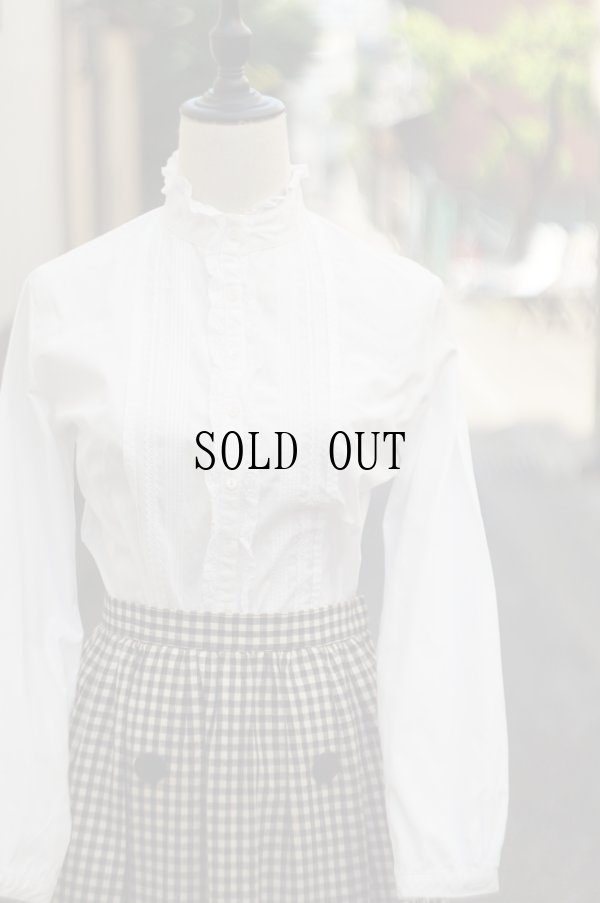 画像2: "KETTY" 無地 白 コットン 長袖 ブラウス スタンドカラー レース[20298]